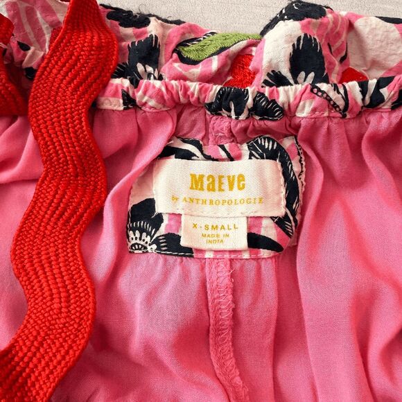 Maeve by Anthropologie Tiered Printed Mini Dress Floral Unique Boho XS Cotton - Picture 5 of 7